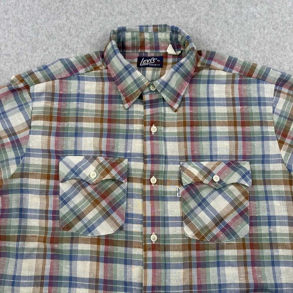 Vintage Levis Shirt‎ Mens XL Plaid 80s Button Up Long Sleeve Pockets Made In USA